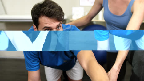 female physiotherapist assisting man with resistance band