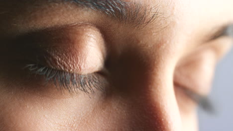 blue eyes, woman and vision with retina for safety