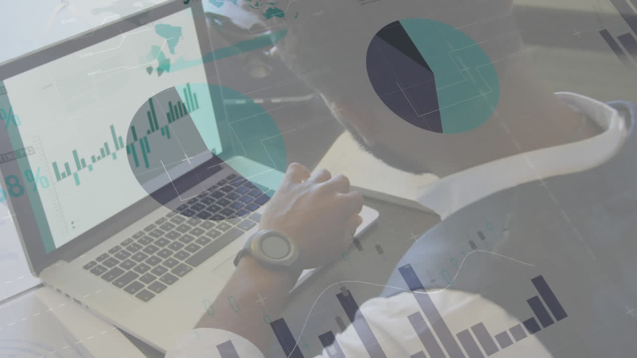 animación de un hombre afroamericano trabajando en estadísticas