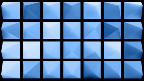 abstract festive background with blue pyramids on a plane flashing neon light randomly. Loop beautiful bg in 4k. Smooth animation 3d rendering.