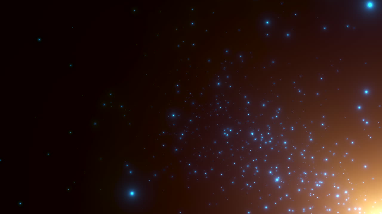 Cinematic blue stars fields and flying glitters in galaxy