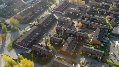 looking down over suburbia, overlooking many houses