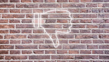 animación del icono del pulgar hacia abajo de neón brillante en la pared de ladrillo