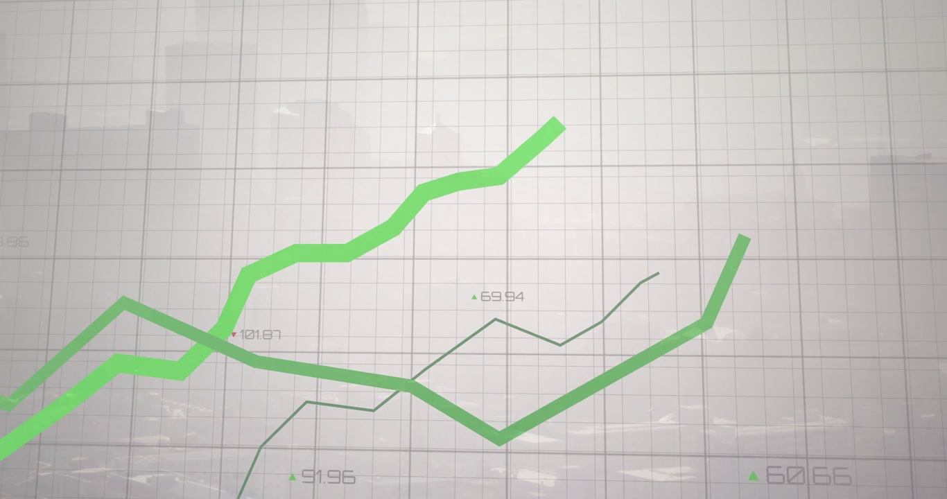 On playback starting lime-green data line climbing past dark gray line to show trend shift
