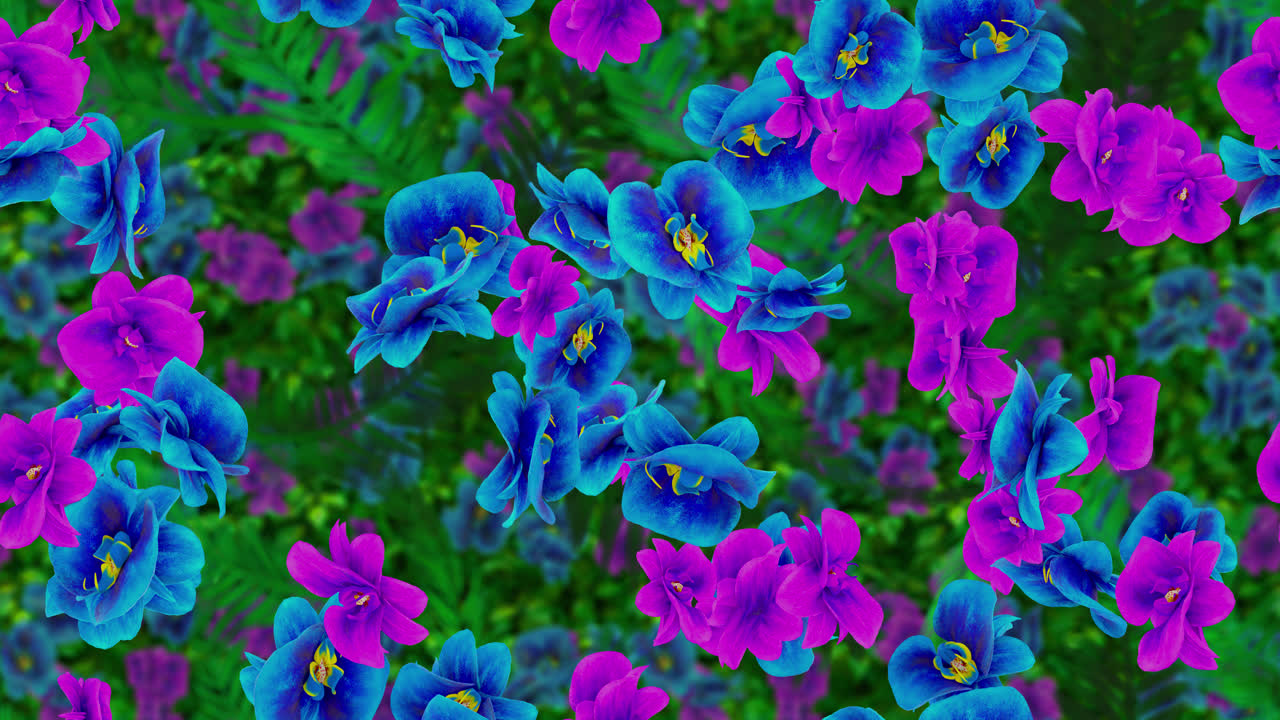 꽃 오키디 정글 이국적인 루프 타일 배경 회전