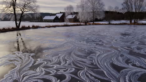 frozen lake with intricate ice patterns