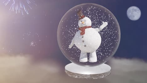 el globo de cristal de nieve de navidad y el muñeco de nieve 3d