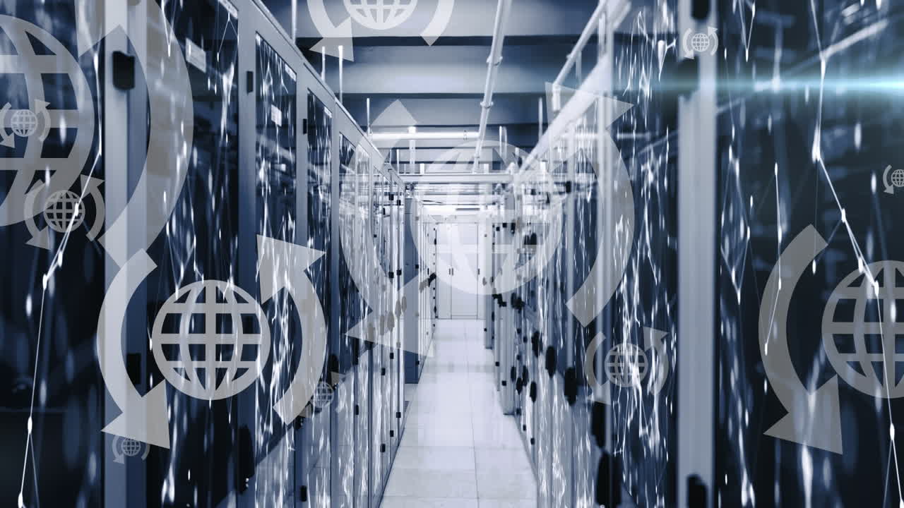 animación de los iconos del globo sobre la sala del servidor