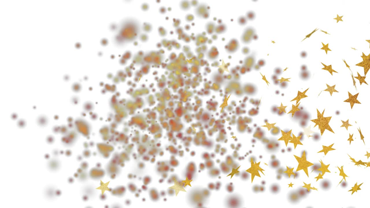 Grey particles appearing triggers golden stars drifting, swirling, pulsing into radiant cloud