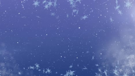 animación de nieve cayendo sobre copos de nieve y estrellas sobre fondo púrpura