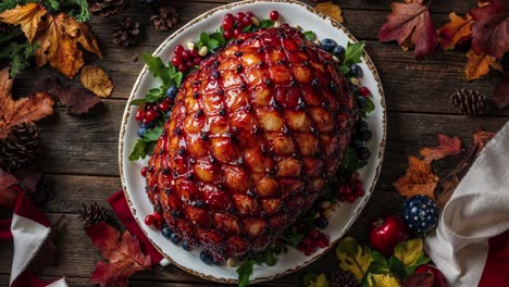 glazed ham with cranberries and blueberries