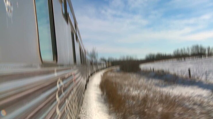 POV of a VIA rail train passing through the Canada arctic