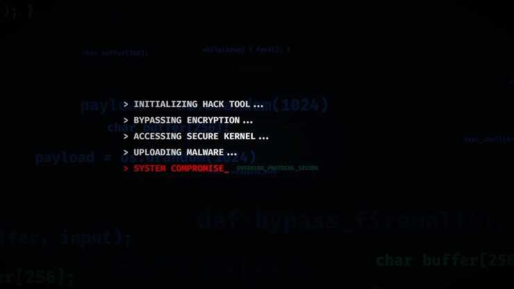 Cybersecurity Hacking Terminal Interface with System Compromised Message
