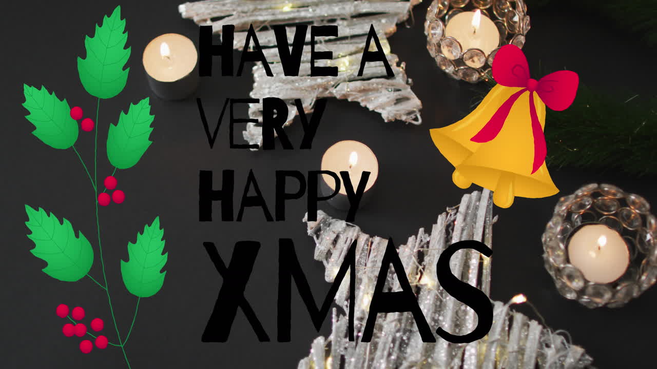 크리스마스 축하 문자의 애니메이션 크리스마스 장식 위에 텍스트