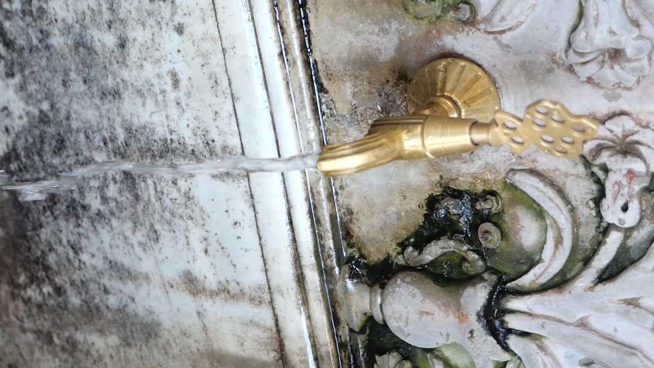Ornate Brass Faucet with Flowing Water