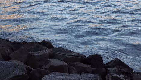 Ondas-De-Agua-Y-Ondas-Cerca-De-La-Costa-Rocosa-Artificial,-Estados-Unidos,-Cámara-Lenta