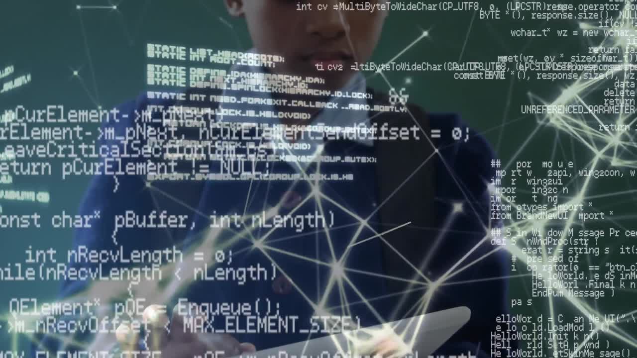 태블릿을 사용하는 학교의 여학생에 대한 데이터 처리 애니메이션