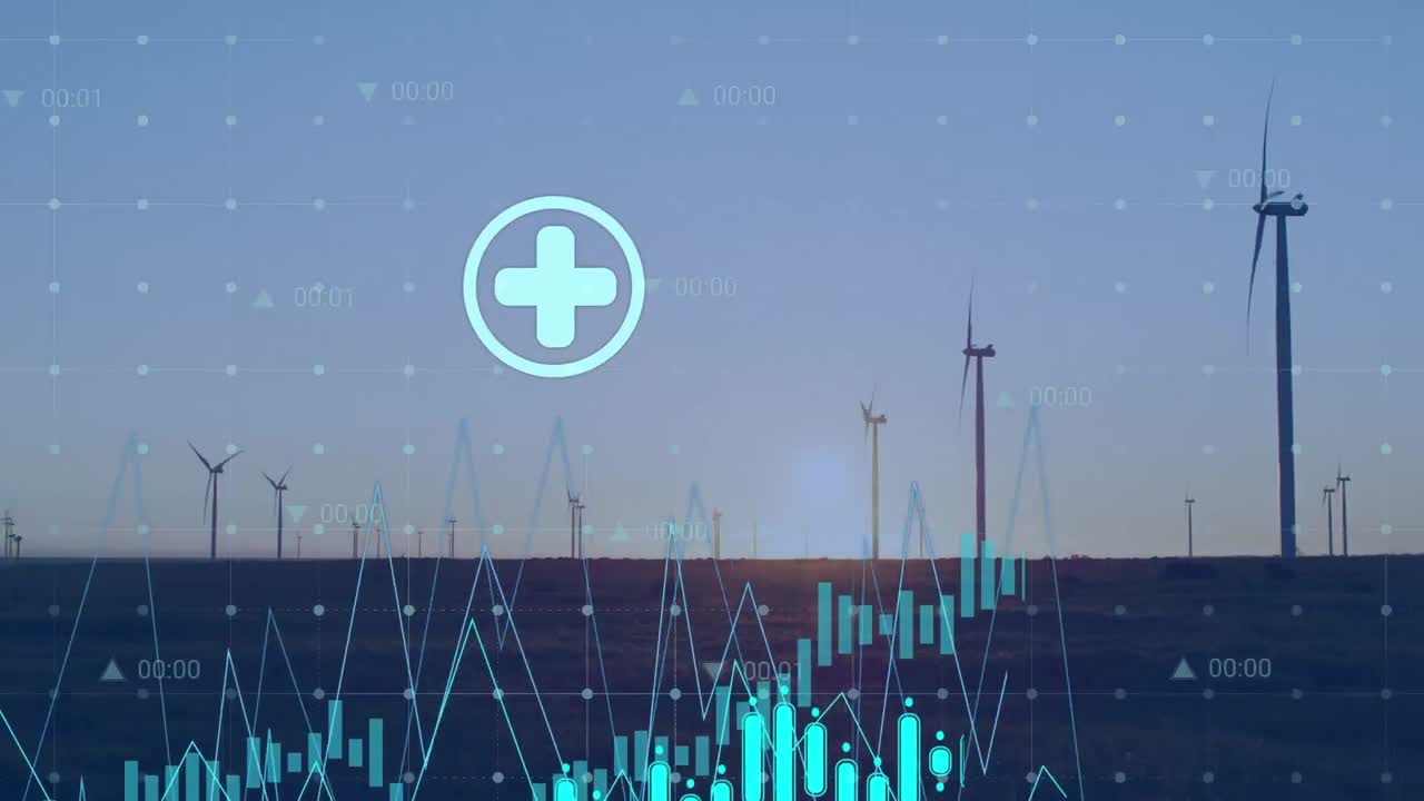 풍력 터빈을 통해 금융 데이터 처리의 애니메이션