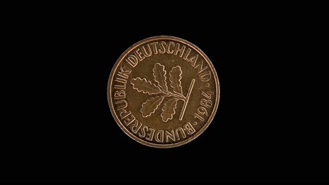 germany 2 pfennig 1984 obverse with oak sprig design macro loop on black background