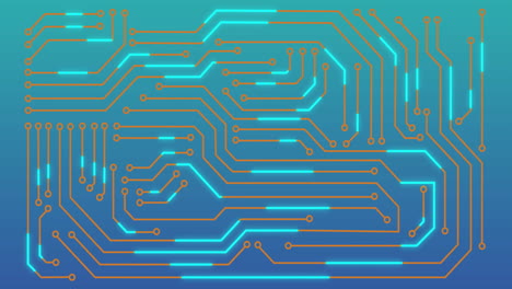 animación de datos azules brillantes que se transfieren a través de la red de la placa base