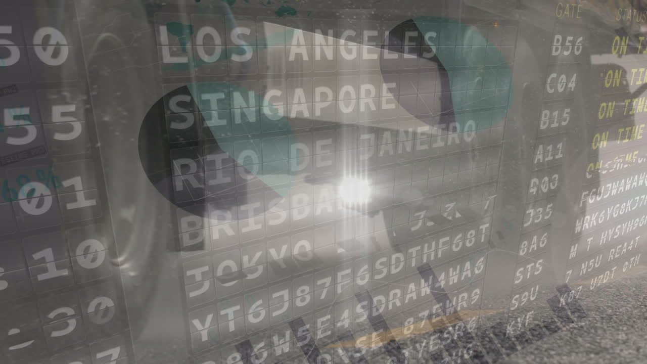 자동차 위의 비행 출발 테이블의 애니메이션