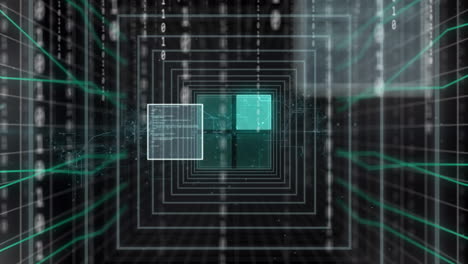 animación del procesamiento de datos y codificación binaria sobre la cuadrícula
