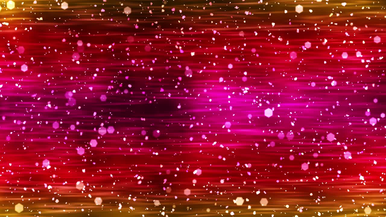 박이는 입자와 함께 럭셔리 반이는 조명. 반이는 빈티지 루프 애니메이션. 원형. 육각형. 선형. 화면 장식 개념. 빨간색과 노란색.