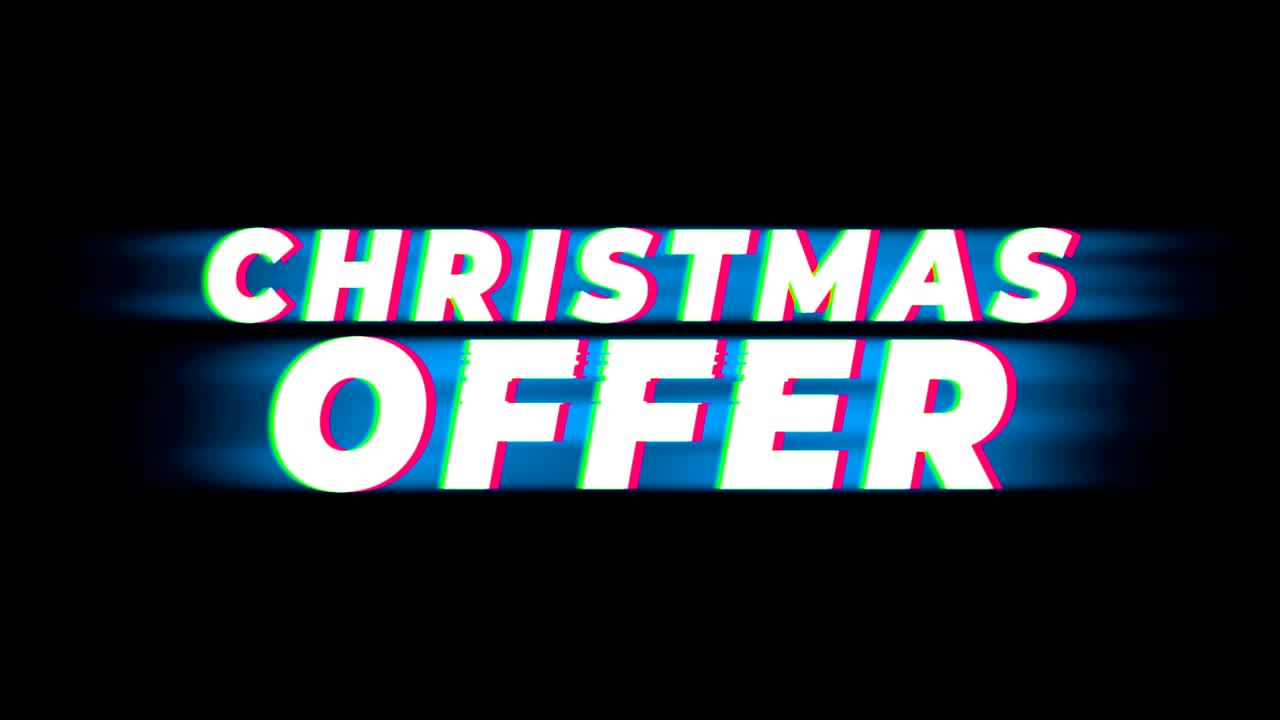 oferta de navidad texto vintage promoción de efecto glitch.