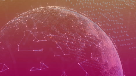 conexiones de red digital y animación de puntos de datos sobre el globo giratorio