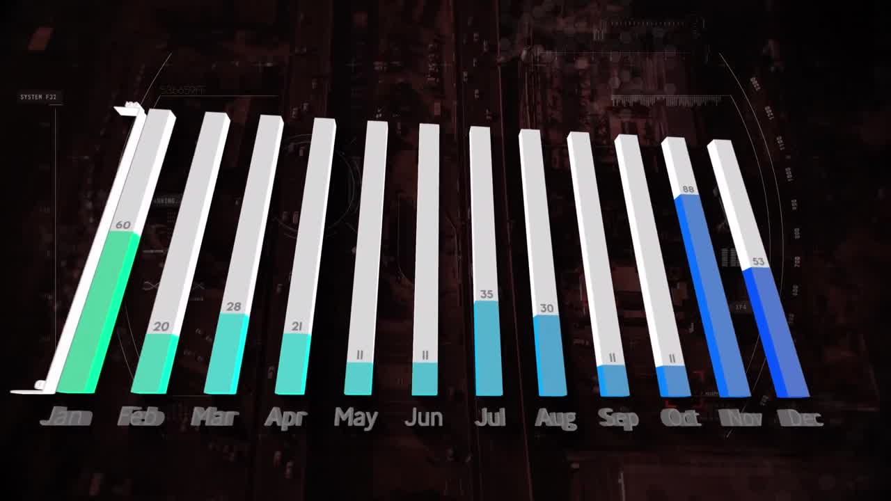 procesamiento de datos estadísticos y escaneo de alcance sobre vista aérea del paisaje urbano