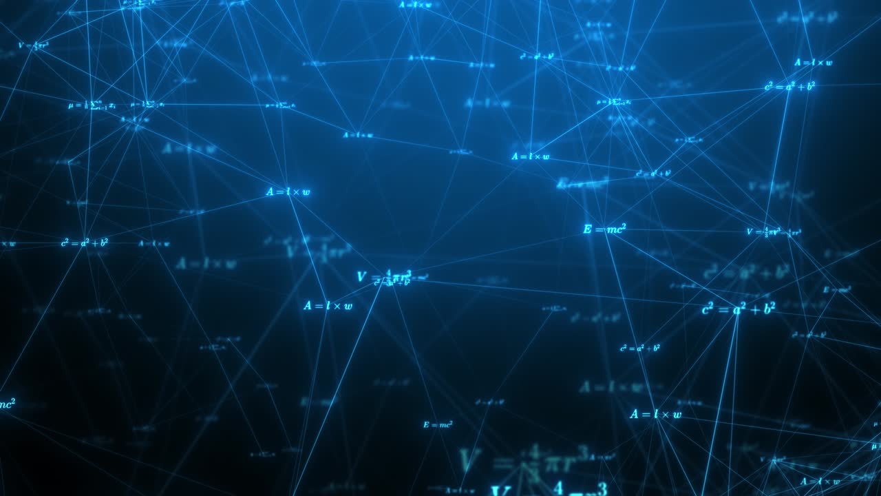 Glowing Math Plexus: Animated Blue Formulas and Equations in Motion