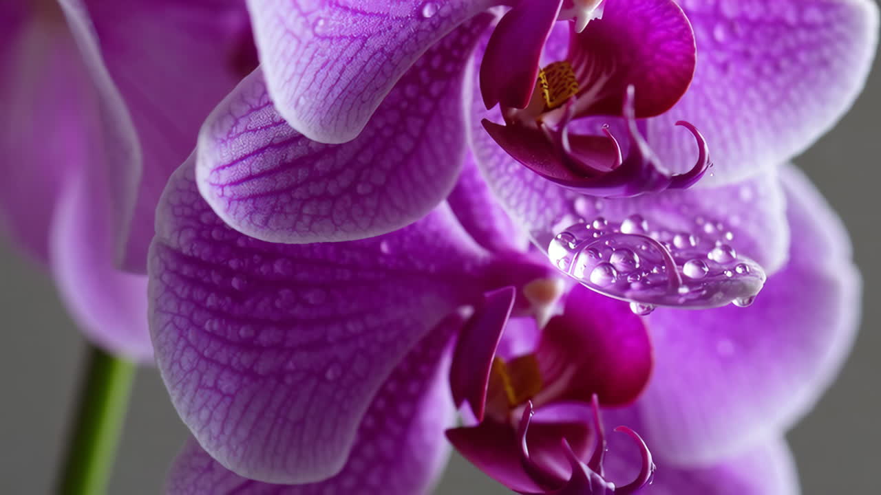 Close-up of a Purple Orchid with Water Drops