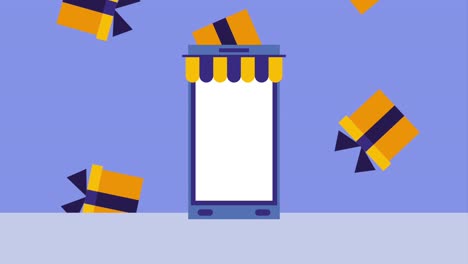 cajas de regalos de compras en línea para teléfonos inteligentes ilustración vectorial del icono