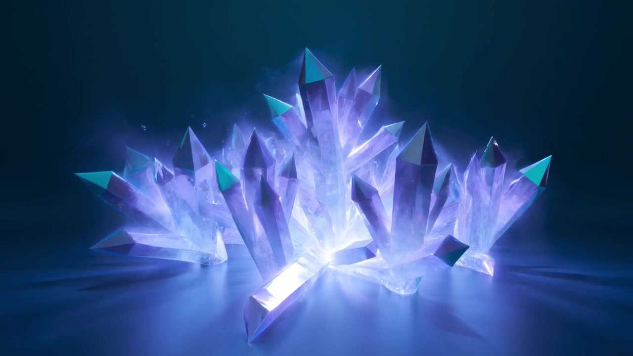 Blasen verwandeln sich in eine leuchtende blau-violette Kristallformation