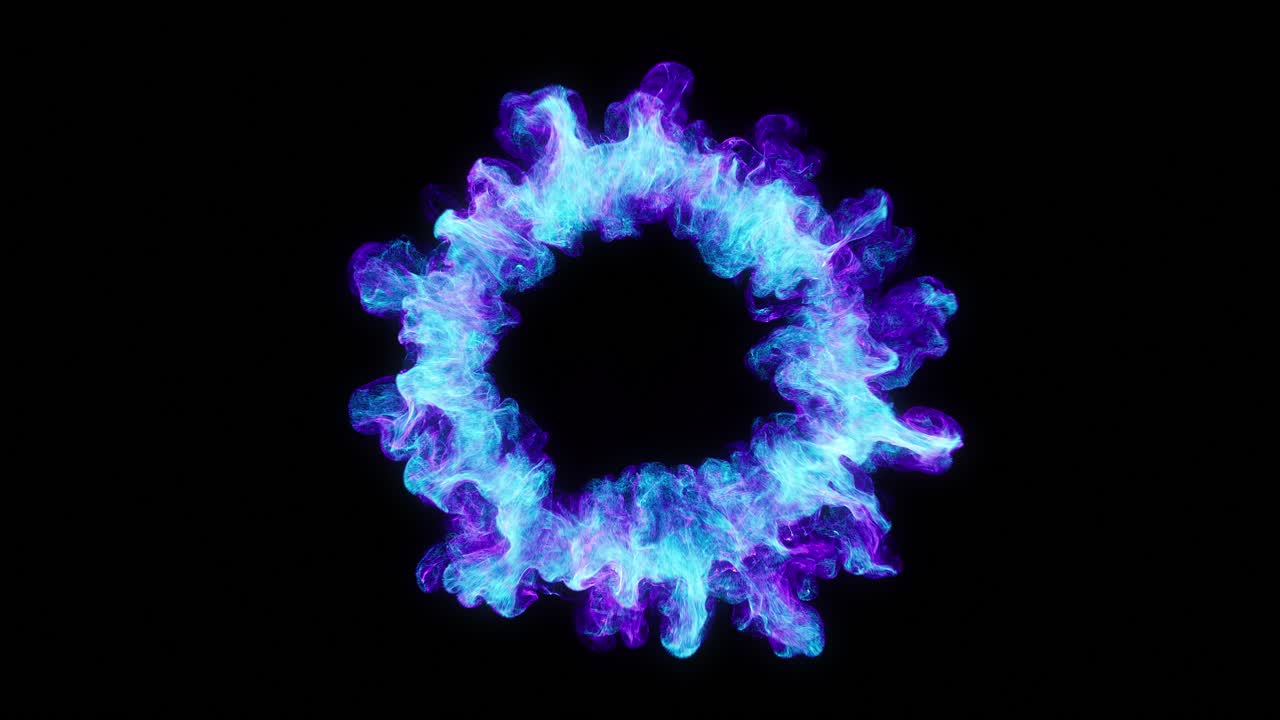 Esplosione di energia vibrante blu e viola su sfondo nero