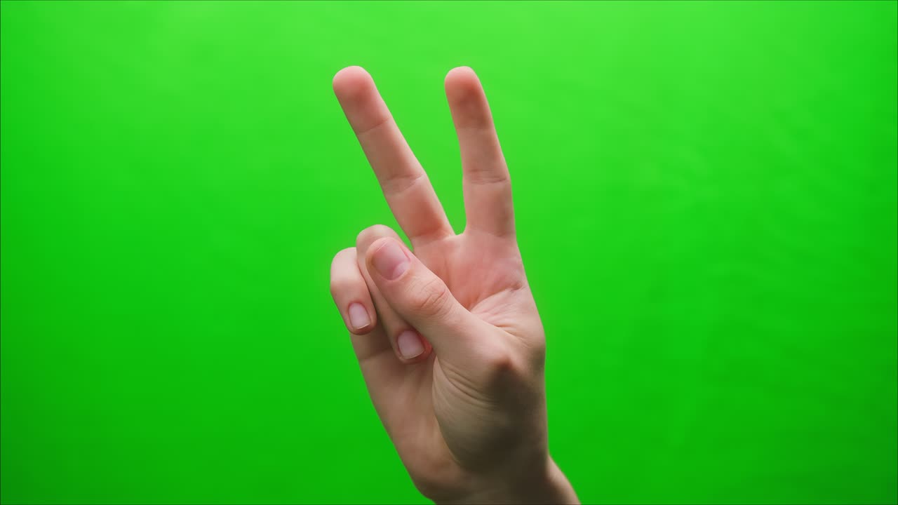 초록색 바탕에 손의 몸짓을 클로즈업, 지표손가락을 위로 올려놓은 몸짓, 지표 손가락, 스튜디오에서 몸짓을 촬영하는