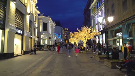 kuznetskiy most street, moscow, russia. night walk on the illuminated street