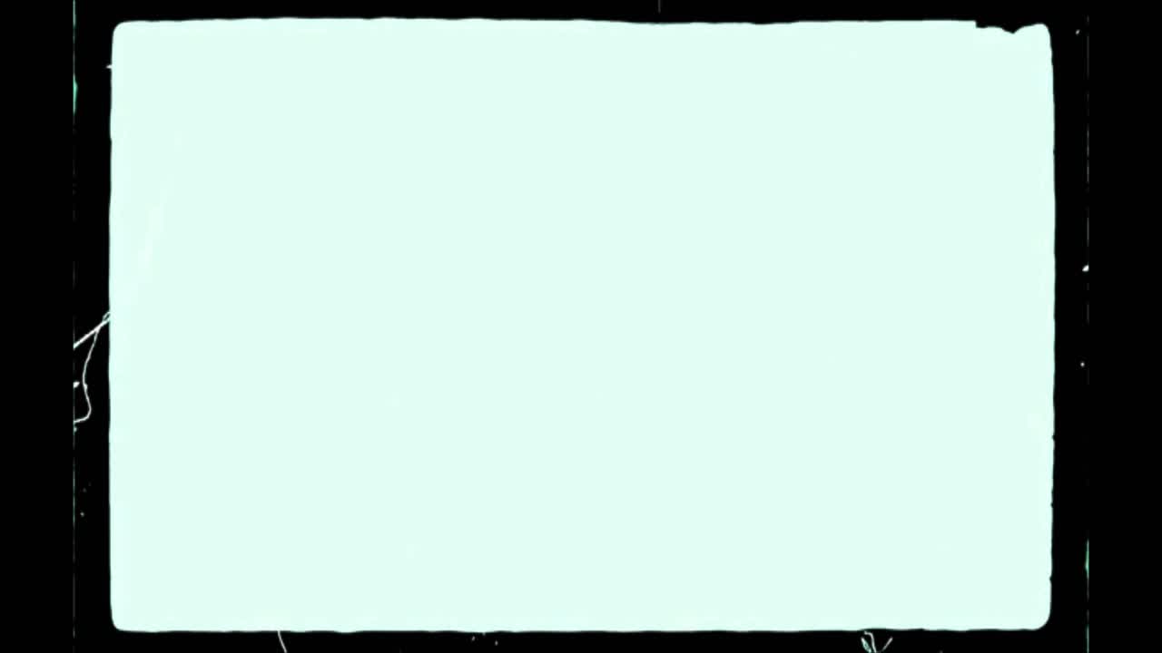 Authentic vintage tv or projector screen with damaged, flickering frame on light blue background. Use as overlay for retro or archival look