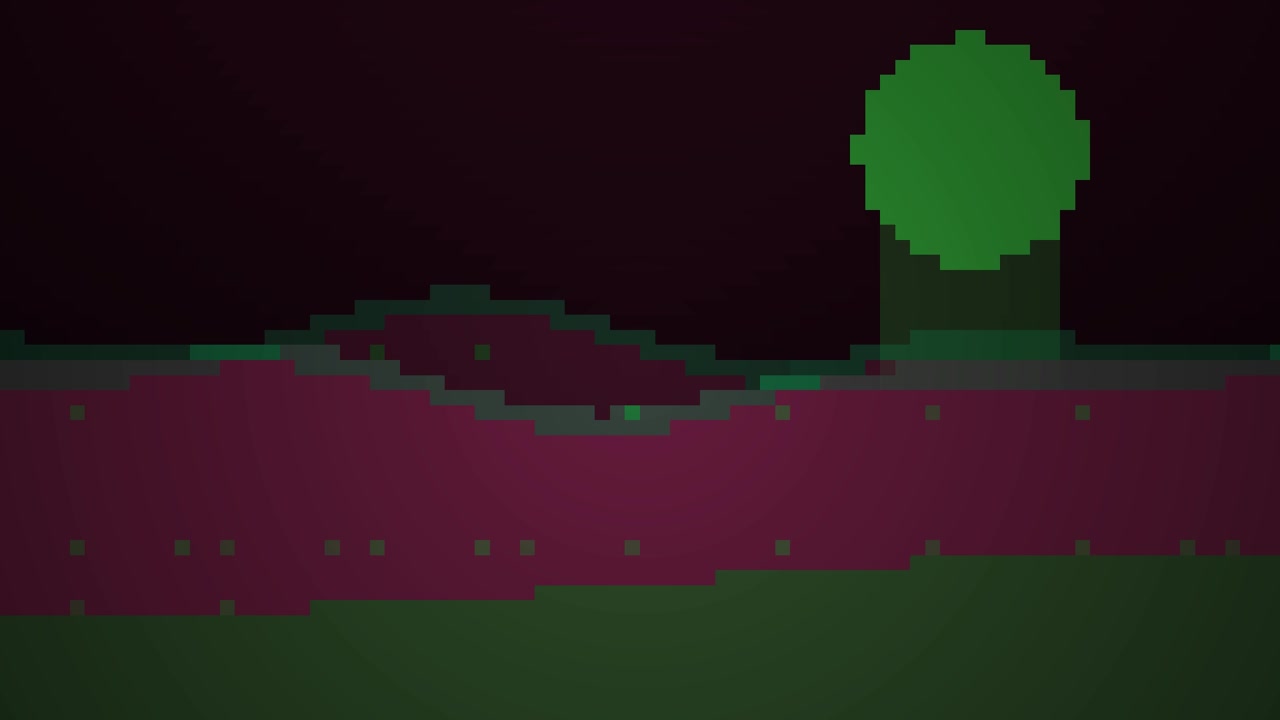 Pikselli 8-bit Manzara, Yeşil Ay ve Kaydırılan Tepelerle