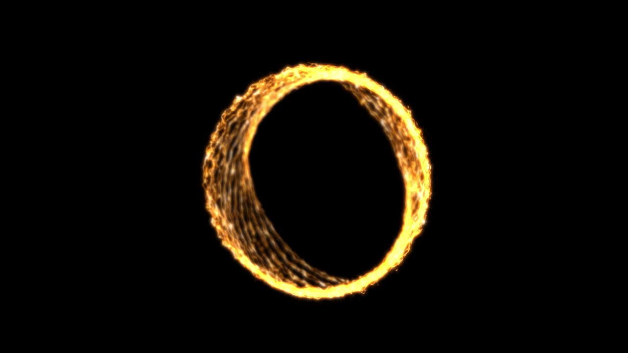 anillo de fuego con fondo negro, patrones dinámicos abstractos de anillo con bonitas chispas,4k de alta calidad, renderizado en 3d.