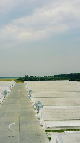 rural poultry farm. aerial view of industrial poultry house in the country vertical video
