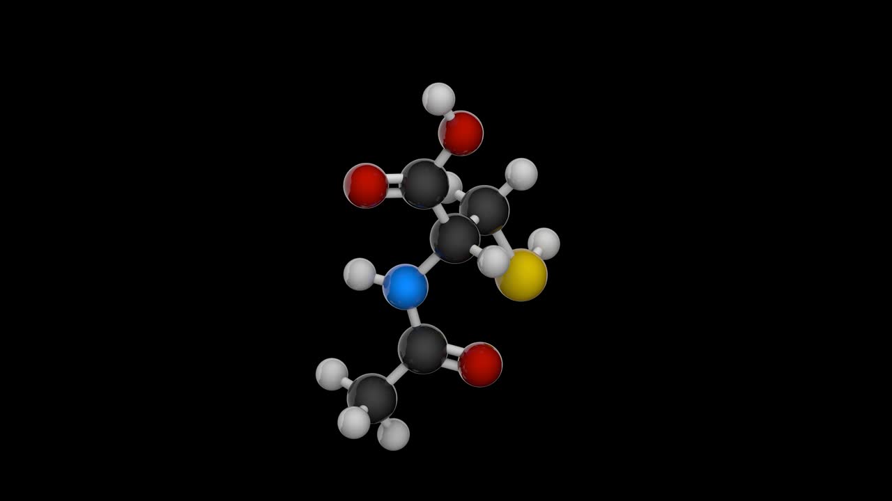 Molecular structure of Acetylcysteine(also known as N-acetylcysteine or NAC). C5H9NO3S.