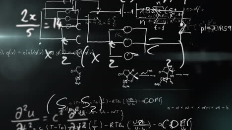 animación de ecuaciones matemáticas y fórmulas científicas sobre un fondo oscuro
