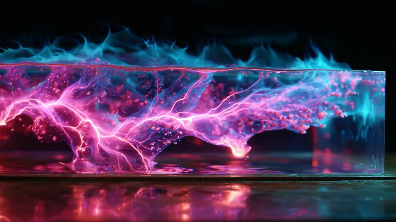 The Awe-Inspiring Dance of Electric Energy and Colorful Light: A Captivating Visualization of Electric Discharge and Fluid Motion, Showcasing the Beauty of Nature's Electrical Phenomena