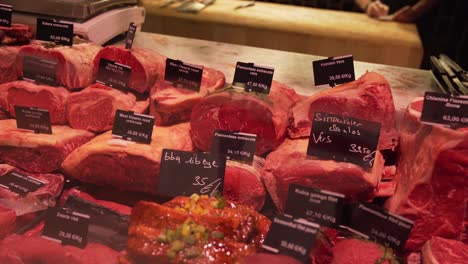 high-quality cuts of beef on display at a butcher shop