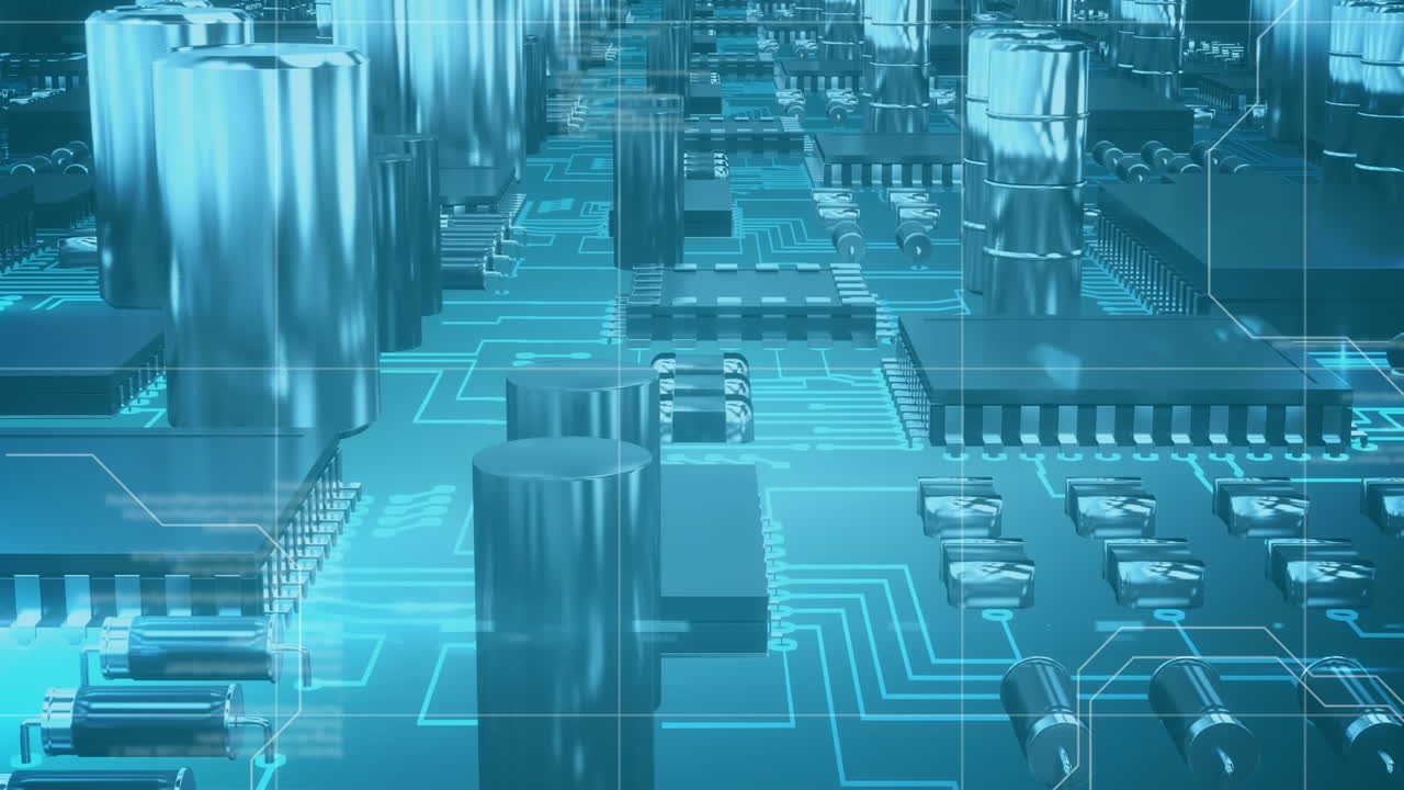 Animation of data processing against close up of a circuit board