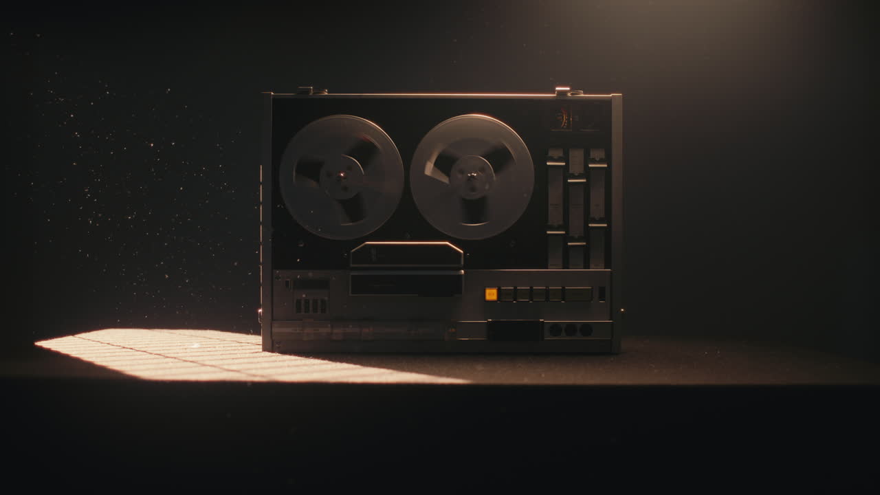 A vintage tape recorder in a blinking light