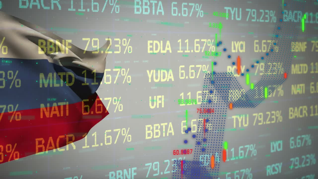 색 바탕에 러시아의 발 위에 금융 데이터 처리의 애니메이션