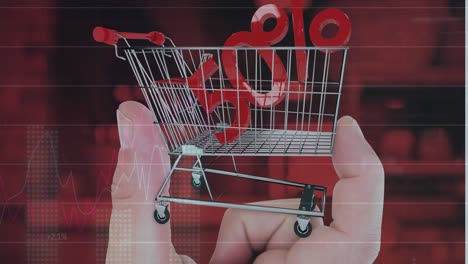 Animation-of-data-processing-over-50-percent-and-hand-with-shopping-cart