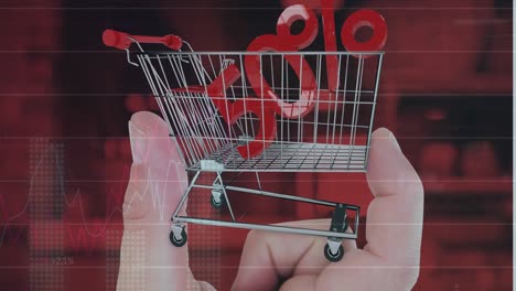 animación del procesamiento de datos más del 50 por ciento y mano con carrito de compras